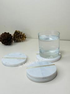 Meilleur prix Ensemble de 4 sous-verres ronds en marbre Dessous de verre en pierre naturelle personnalisés avec incrustation en laiton Vente à chaud Artisanat en pierre - Product Image 2
