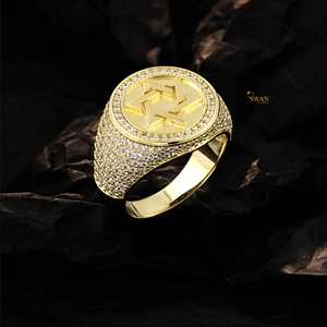 Luxury 925 <b>Silver</b> Moissanite Pave Wedding Party Hip Hop Round Signet Style Iced Out Statement <b>Ring</b> for <b>Men</b> - Product Image 2