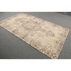 Vintage Turkish Large Rug 5x8.8 ft, <b>Brown</b> <b>Wool</b> Rug - Product Image 2