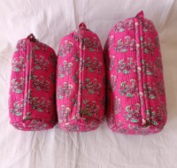 Pochette de maquillage tendance en coton matelassé à rayures, grande capacité, écologique, avec fermeture éclair, pour un usage quotidien