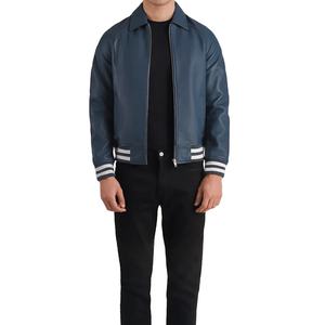 Veste universitaire en cuir véritable 100% pour hommes nouveauté dernière conception deux tons col montant toile-au tarif de gros - Product Image 6