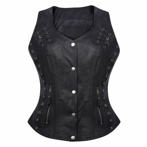 Gilet de moto en cuir véritable pour femme, imperméable, écologique, design personnalisé réglable, col en V, sans manches, gilet de motard - Product Image 1