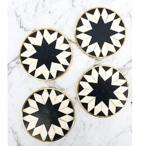 Bone Inlay Coaster With Holder Set of 4 Antique <b>Blue</b> Stripped Tea Coffe Drink Kitchenware Gifted Office <b>Table</b> Coaster Stone - Product Image 6