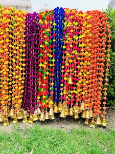 Multicolor indio Pom cadena con campanas boda fiesta Mehndi Holi Festival telón de fondo hogar pared colgante Boho Diwali Decoración - Product Image 2
