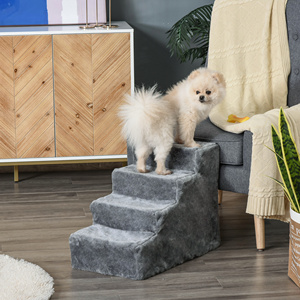 PawHut Portable 4 Step Dog Stairs, Flanelle amovible et aggloméré, 60x35x44 cm, Gris - Product Image 2