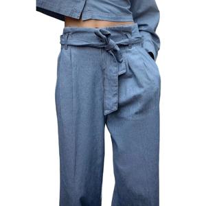 Womens Vintage Denim Jacket Pant Sets Single Breasted Lapel Long Sleeve Coat Wide Leg Trousers Jeans <b>High</b> Street Outfits - Product Image 3