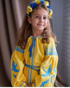 เสื้อเบลาส์ปักลายสีน้ำเงินและเหลืองสำหรับเด็กผู้หญิงชุดยูเครนแบบดั้งเดิมสำหรับเด็กผู้หญิง - Product Image 2