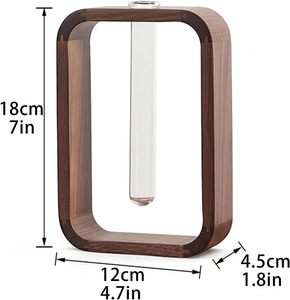 Jarrón de cristal transparente, jarrón de tubo de ensayo, soporte de plantas hidrofílicas, marco de madera de nogal, soporte de flores, maceta de decoración para el hogar y la Oficina - Product Image 2