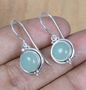 Boucles d'oreilles pendantes en argent Sterling 925 faites à la main pour femmes véritable Aqua calcédoine lunette réglage bijoux en goutte naturelle - Product Image 1