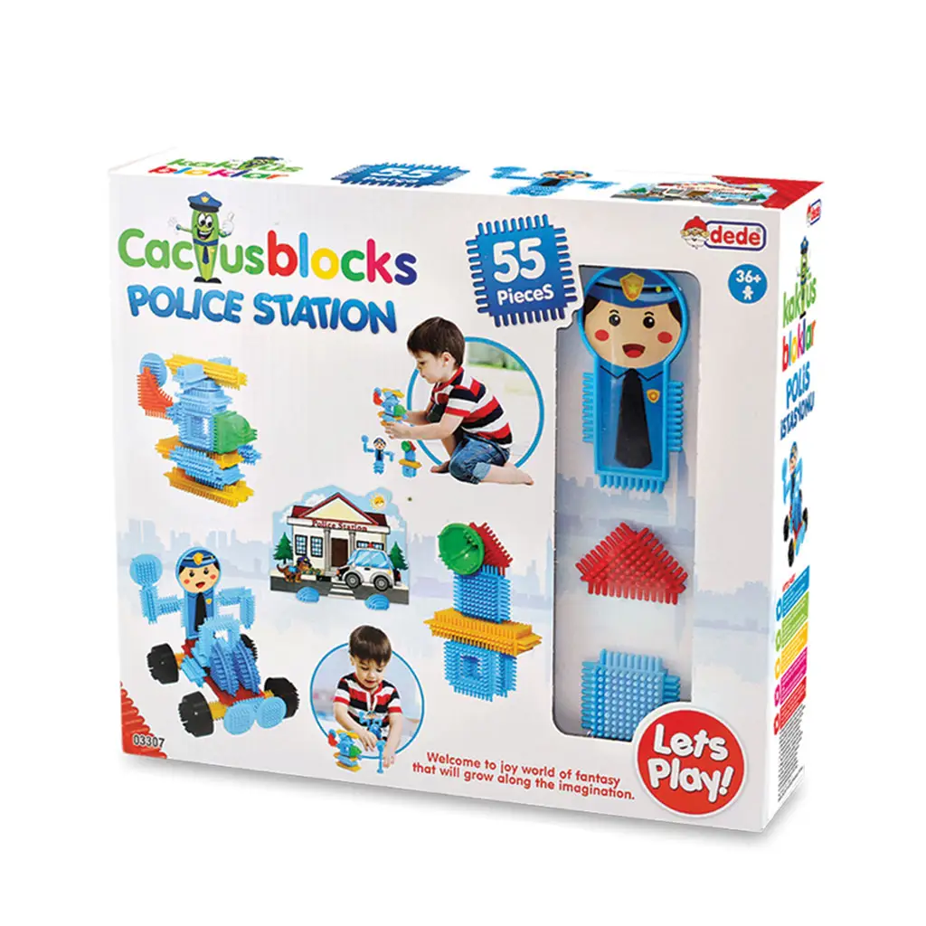 Cactus Blocks Police Station Set with 55 Pieces Kid Engaging Building Educational Play Whosale Children Play Sets