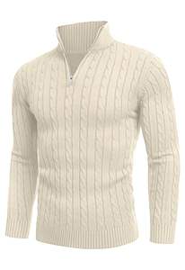 Pull à col montant pour homme en coton peigné 100% anti-froissement et anti-boulochage, tricot torsadé, logo personnalisable - Product Image 5