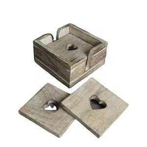 Sous-verres en bois avec pièces de support Sous-verres en bois Tasse Coaster Set pour Bar Cuisine Maison - Product Image 2