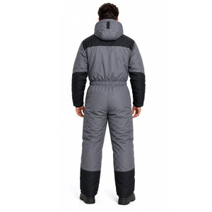 <b>Men</b> Winter Snowsuit Full Length Hooded Waterproof Casual Tracksuit With Side Pockets Gray <b>Black</b> Color Block Design - Product Image 5