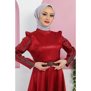 Vestido de Noche ElbiseStone con Adornos, Patrón Yak, Lentejuelas, Formal, Cintura Imperio, Corto, Disponible en Tallas XL y XXL para Damas de Honor y Graduaciones - Product Image 2
