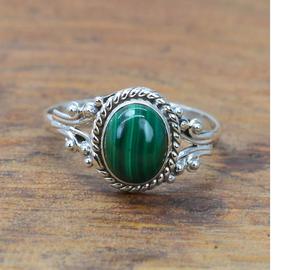 Bague en malachite verte en argent sterling 925 avec pierres précieuses naturelles faites à la main bijoux pour femmes - Product Image 2