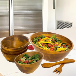 Ensemble de 4 bols en bois d'acacia massif pour salade de fruits, collation, bonbons, bols en bois pour table à manger, bol personnel Offre Spéciale bas prix - Product Image 5
