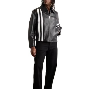 Veste en cuir pleine fleur de haute qualité pour hommes, tendance à la mode, coupe ajustée, fermeture éclair, attrayante, rayée, peau de crocodile noire - Product Image 4