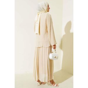 Pleated <b>Chiffon</b> <b>Skirt</b> 2 Piece Set Beige - Product Image 2