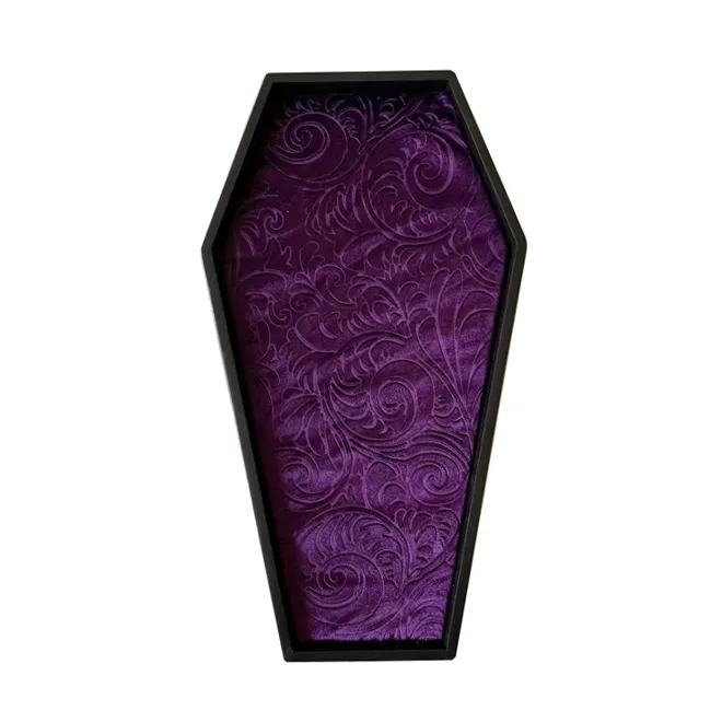 Bandeja de exhibición de joyería en forma de ataúd de madera, tablero de Pin con tablero de corcho forrado de terciopelo, bandeja decorativa gótica, pintura mate negra