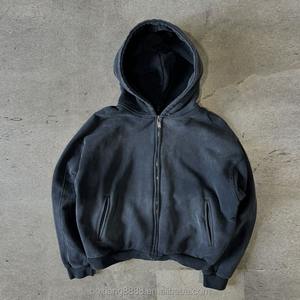 Custom OEM Vintage Heavyweight Cotton Oversized Acid Wash Boxy Cropped Zip up <b>Hoodie</b> for Men - Product Image 3