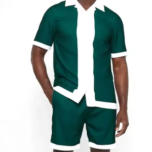 Conjuntos de gemelos logotipo personalizado casual manga corta cuello redondo camisa y conjunto corto hombres 2 piezas verano corto - Product Image 2