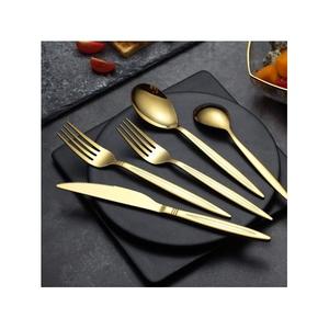 Cuillère et fourchette réutilisables en acier inoxydable plaqué or, ensemble de couverts en métal, cadeau de mariage avec une longue nouvelle poignée élégante en céramique noire - Product Image 5