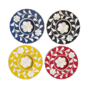 Ensemble personnalisable de 4 sous-verres à thé classiques en bois faits à la main en résine incrustée d'os de vadrouille en marbre carré avec nouveau motif de pierre - Product Image 2