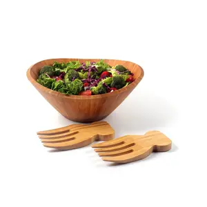 Eco friendly handmade Wood salad bowl ad dinnerware bowl Kitchenware wedding serving bowl in natural wood color