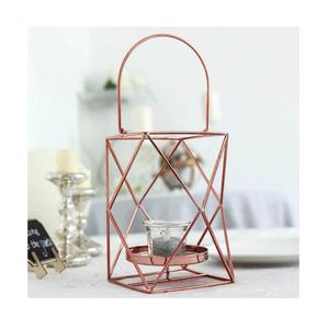 Vente chaude Métal Décoratif Suspendu Bougie Lanterne En Or Rose Fini Avec Forme Géométrique Pour La Décoration Intérieure - Product Image 1