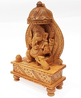 Statue en bois du Dieu Ganesha sculptée à la main, polie, écologique, artisanat DIY, sculpture d'art indien vintage, Dieu éléphant hindou Jai