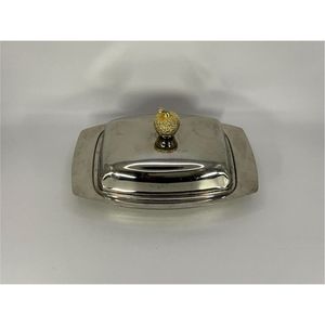 Beurrier rectangulaire moderne en argent avec couvercle, boîte à beurre en alliage de zinc de qualité alimentaire, plateau de service minimaliste pour la table - Product Image 1