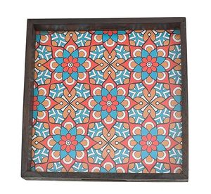 Elegante bandeja de servicio impresa de madera natural hecha a mano con asas de fácil agarre para el hogar y la cocina a un precio asequible - Product Image 5