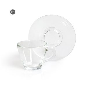 Ensemble de 6 tasses à expresso en verre avec soucoupes, capacité 9 cl, Brasilia par Excelsa, transparents et modernes, ensembles à café - Product Image 1