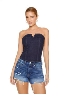 2025 Top de tubo de mezclilla informal de calidad superior para mujer, Top corto liso con diamantes de imitación, MOQ bajo, camisa personalizada para mujer - Product Image 6