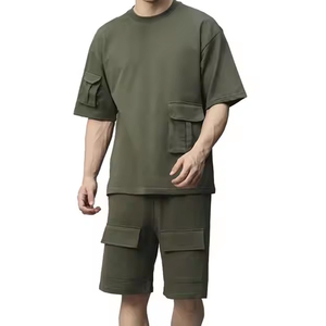 Summer Knitted Multiple <b>Pocket</b> Style <b>Men's</b> <b>T</b>-<b>Shirt</b> and Shorts Sets - Product Image 1