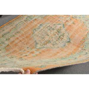Tapis Patchwork Vintage Vert Orange 5.1 X 8.3ft fait à la main Style Tabriz Turc Laine Viscose Matériel avec support en Latex pour les adolescents - Product Image 5
