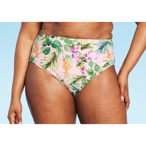 Costume da bagno due pezzi Kona Sol da donna, slip bikini floreale rosa chiaro taglia L, fatto a mano, con copricostume e logo personalizzato, traspirante, fantasia a righe - Product Image 5