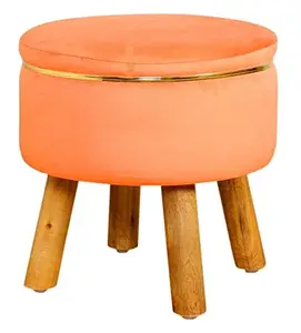 Rizik Store ม้านั่งทำจากไม้พร้อมเก้าอี้ออตโตมันกำมะหยี่สีส้มสำหรับตกแต่งภายในบ้านโรงแรม