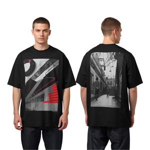 เสื้อยืดโอเวอร์ไซส์พิมพ์ลาย DTF สีดำสำหรับผู้ชาย ลายกราฟิกแนวสตรีท แฟชั่นลำลอง ผ้าฝ้าย - Product Image 1