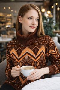 Women's Elegant Ethnic Pattern Knit Sweater Breathable Soft Texture Turtleneck <b>Pullover</b> Chic Vintage Knitted <b>Jumper</b> Tops - Product Image 4