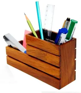 Multifunctionele Houten Bureau Organizer Pen En Potlood Standaard Voor Kantoor Tafel Met Visitekaartje Houder Doos