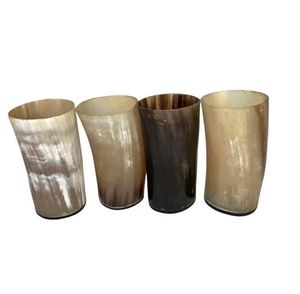 Wholesale Supplier Buffalo Horn <b>Glass</b> <b>Crafts</b> Premium Handcrafted Medieval <b>Glass</b> 5 PCS With Wood Base Natural Horn - Product Image 2