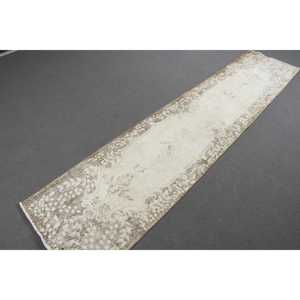 Tapis turc vintage, tapis de couloir 2x9,4 pi (61x285 cm), tapis en laine persane blanc - Product Image 3