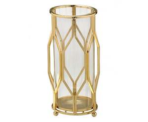 เชิงเทียนเฮอริเคนอลูมิเนียมหล่อพร้อมเทียนแก้ว-เฮอร์ริเคนเงินนิเกิลสำเร็จรูปสำหรับตกแต่งโต๊ะในบ้านในร่ม - Product Image 5