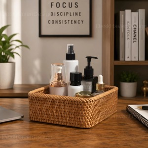 Ensemble de 2 paniers de rangement de bureau en rotin tressé à la main, paniers de rangement faits à la main en rotin naturel, modernes et multifonctionnels, fabriqués au Vietnam - Product Image 6
