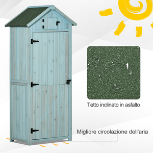 Cobertizo de herramientas de jardín de madera Outsunny con 3 estantes, 77x54. 2x179cm, azul - Product Image 5