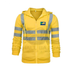 Sweat-shirt à capuche en coton pour hommes, avec fermeture éclair, réflecteur haute visibilité, sécurité, travail d'hiver, pour la construction routière - Product Image 3