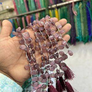 Perles en forme de larme Monalisa en fibre optique violette avec pierre précieuse naturelle ovale - Product Image 4