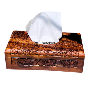 Caja de Pañuelos y Soporte de Madera Tallada con Diseño Floral Grabado de Primera Calidad, Hecho a Mano para Interiores Elegantes, Tradebyd - Product Image 3