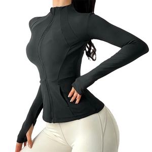 2023 estilo fresco liso ligero mujeres slim fit apretado manga larga gimnasio tops fitness deportes chaqueta yoga cremallera chaquetas - Product Image 1
